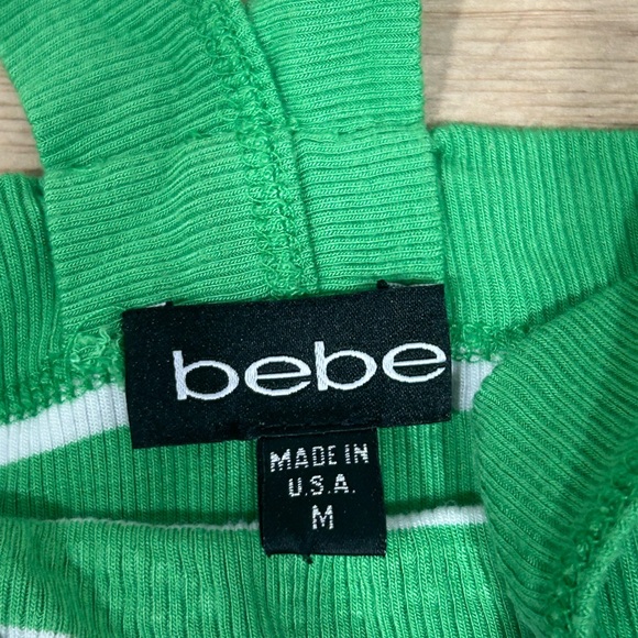 Bebe Green and White Studded Logo Rib Knit Top sz Medium - Picture 5 of 8